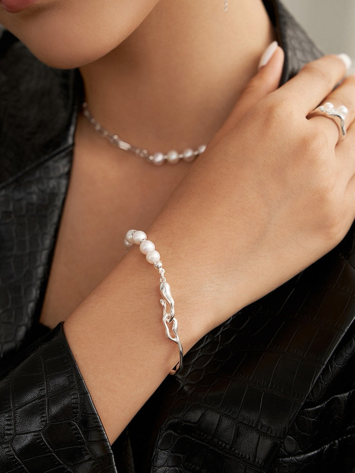 Branch Baroque Pearl Bracelet Silver - Cuddlydigit