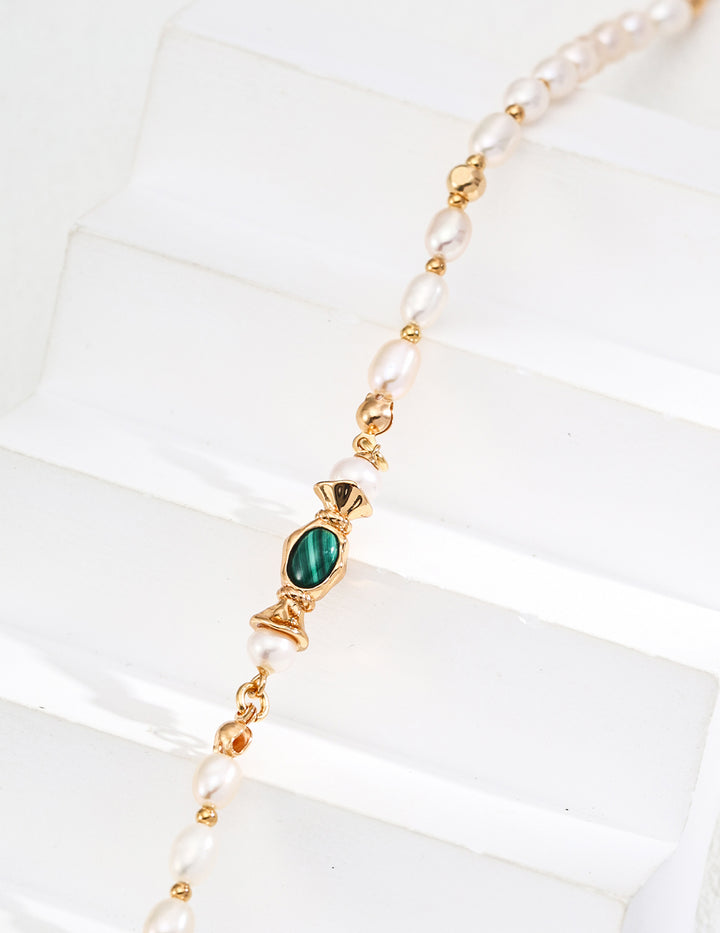 Aqua Green Malachite Pearl Necklace - Cuddlydigit