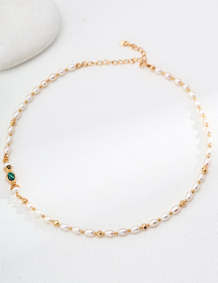 Aqua Green Malachite Pearl Necklace - Cuddlydigit