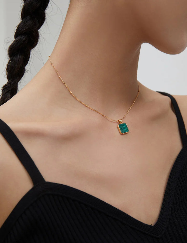 Square Malachite Beaded Necklace - Cuddlydigit