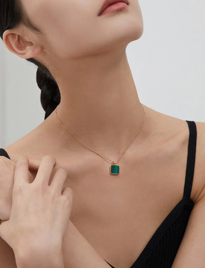 Square Malachite Beaded Necklace - Cuddlydigit