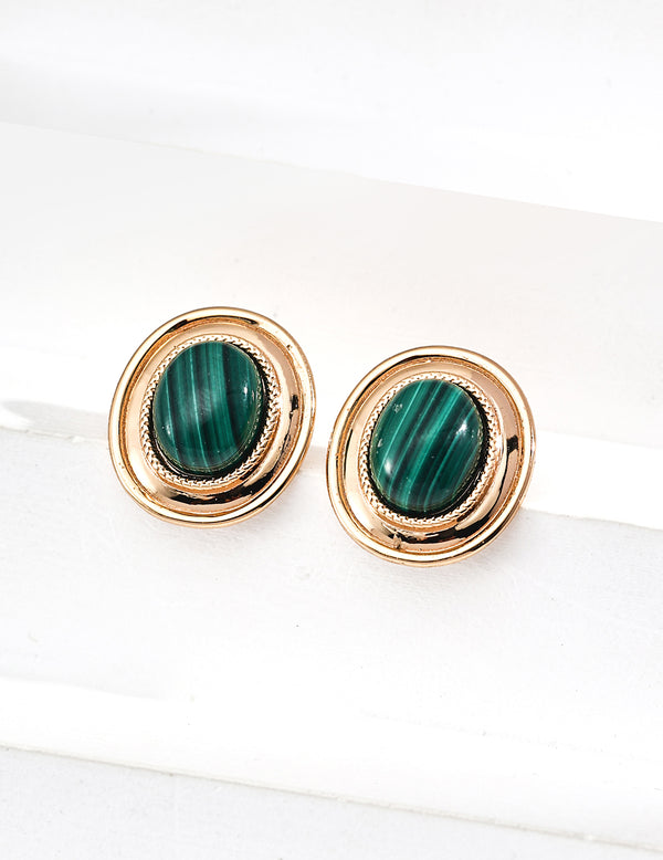 Oval Malachite Ear Studs
