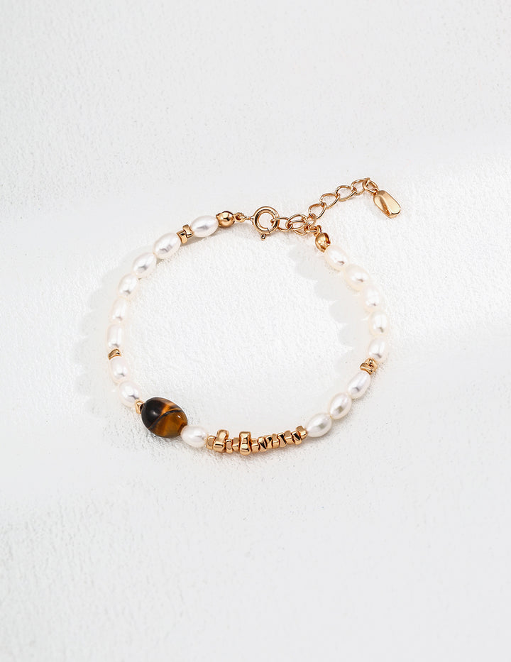 Pearl and Tiger-Eye Bracelet - Cuddlydigit